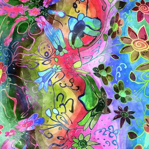 TRADITIONAL JAPANESE 4 GONE CRAZY DAISIES FLOWERS WATERCOLOR PSYCHEDELIC FLWRHT