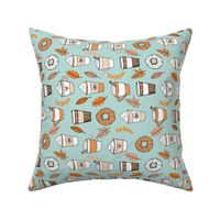 pumpkin spice latte fabric coffee and donuts fall autumn traditions lite