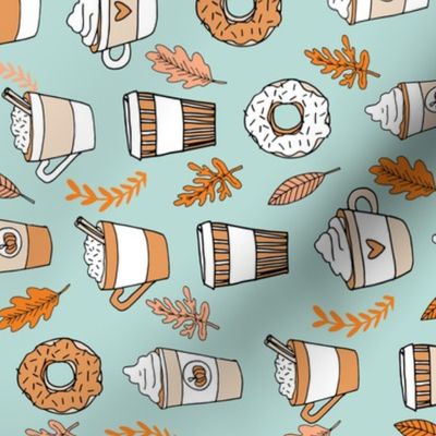 pumpkin spice latte fabric coffee and donuts fall autumn traditions lite