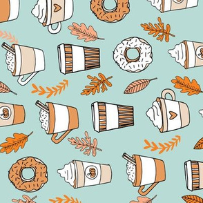 pumpkin spice latte fabric coffee and donuts fall autumn traditions lite