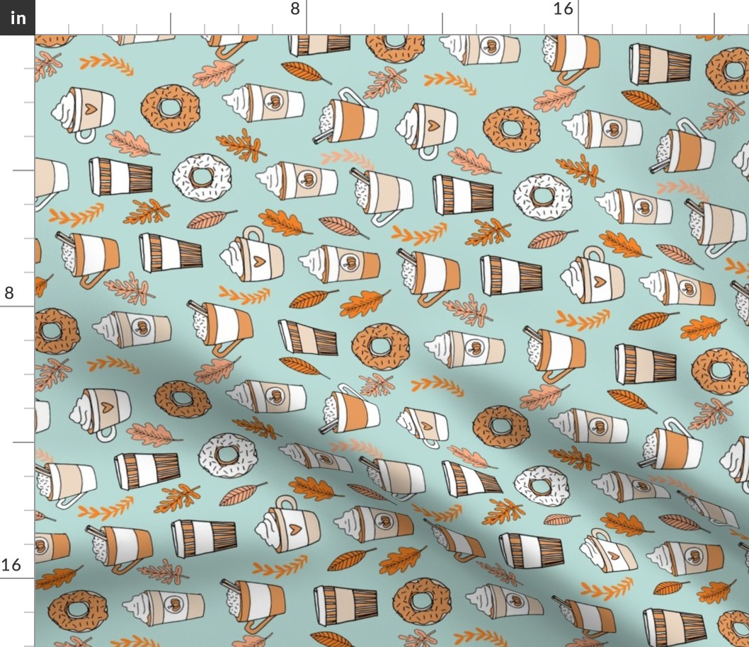 pumpkin spice latte fabric coffee and donuts fall autumn traditions lite