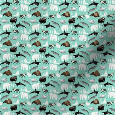 TINY  - arctic animals narwhal polar bear seal whale nature kids nursery fabric teal