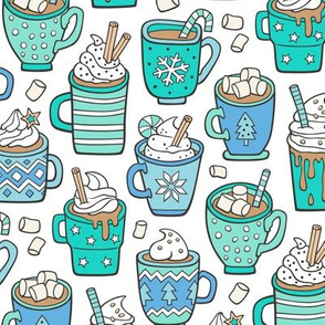 Hot Winter Christmas Drinks with Marshmallows Blue Mint Green