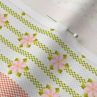 Ticking Stripe with Pink Flowers