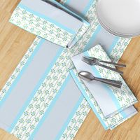 Ticking Stripe with Aqua Blue Flowers