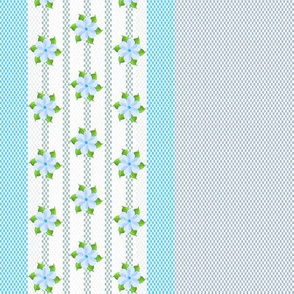 Ticking Stripe with Aqua Blue Flowers