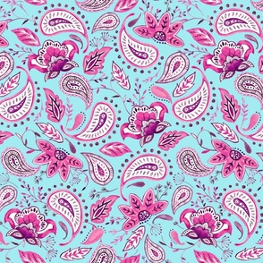 Lovely Paisley Florals Pink-Teal