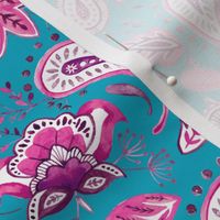 Lovely Paisley Florals Pink-Turquoise