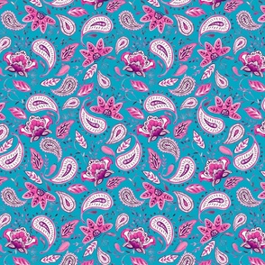 Lovely Paisley Florals Pink-Turquoise