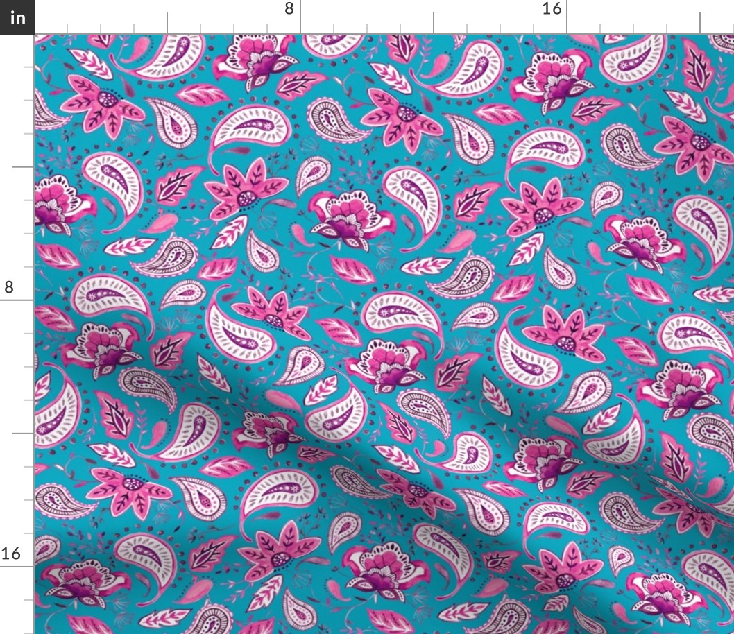 Lovely Paisley Florals Pink-Turquoise