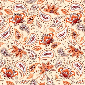 Lovely Paisley Florals Coral - Beige