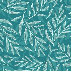 Hand drawn leaves - sea blue turq