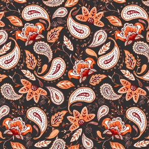 Lovely Paisley Florals Coral - DarkGray