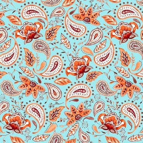Lovely Paisley Florals Coral - Teal