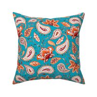 Lovely Paisley Florals Red-Turquoise