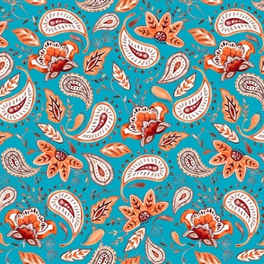 Lovely Paisley Florals Red-Turquoise