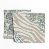 paisley, zebra and leopard mixed animal print duck egg beige cream