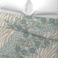 paisley, zebra and leopard mixed animal print duck egg beige cream