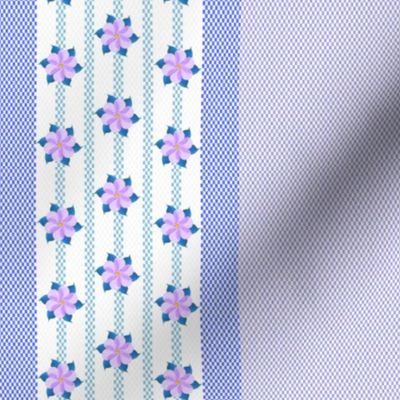 Ticking Stripe with Purple Flowers