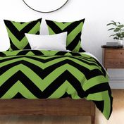 Jumbo Greenery Green and Black Chevron Stripes