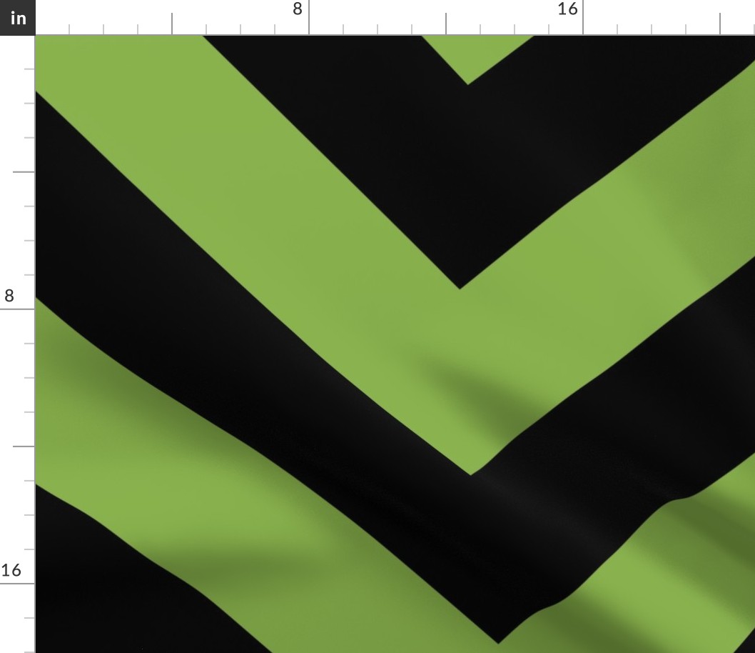 Jumbo Greenery Green and Black Chevron Stripes