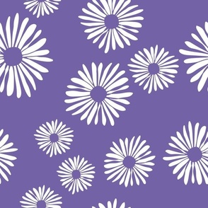 Happy Daisies White On Purple.