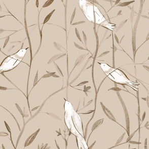 Birds and Branches - brown and beige version