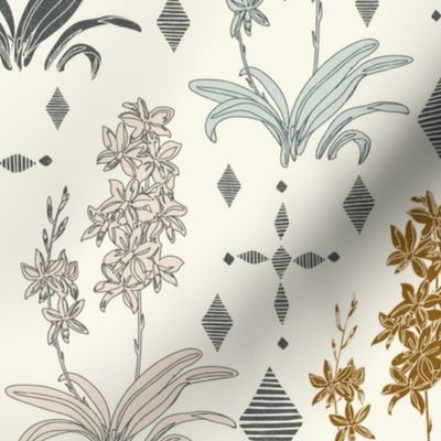  Couched Diamond Orchids - Medium - Stonewashed - Cream, Copper, Buff,  Light Aqua, Slate