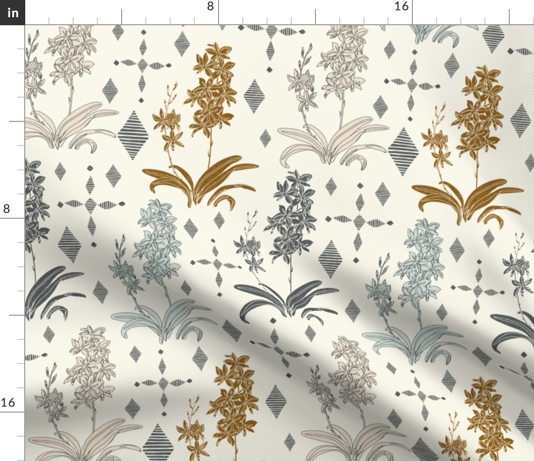  Couched Diamond Orchids - Medium - Stonewashed - Cream, Copper, Buff,  Light Aqua, Slate