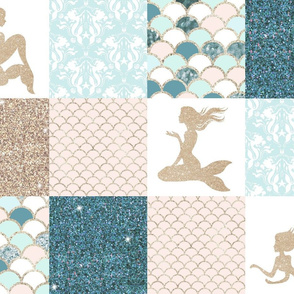 Glitter Mermaids Quilt - Gold, Teal, Blush 