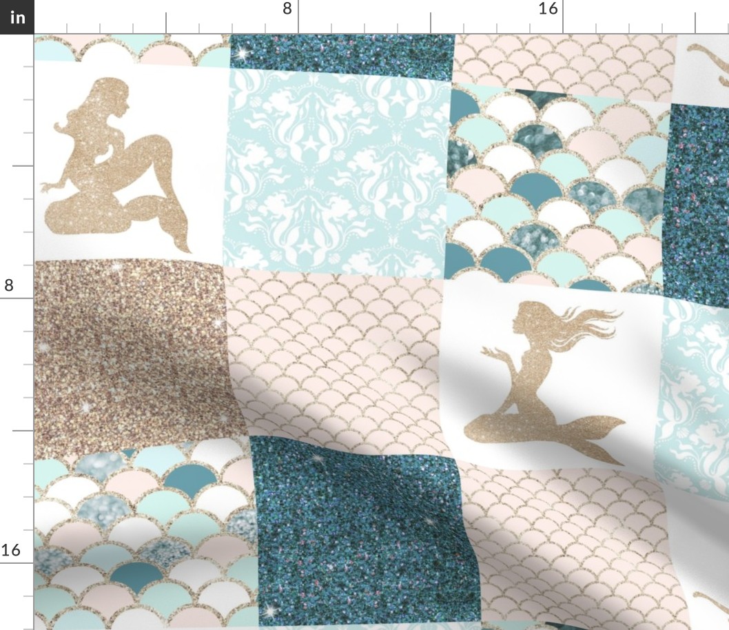 Glitter Mermaids Quilt - Gold, Teal, Blush 