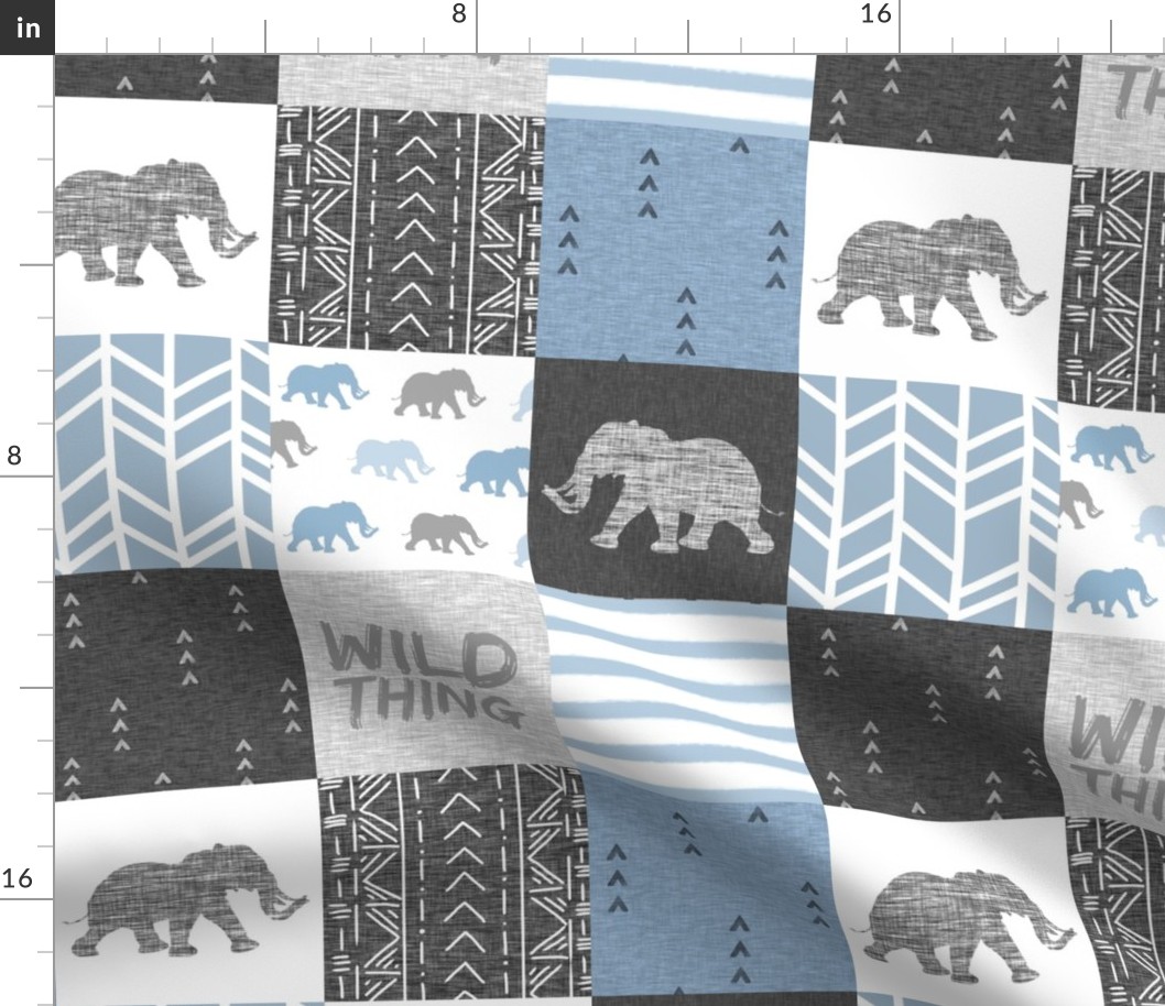 4.5” elephant quilt - steel blue/gray