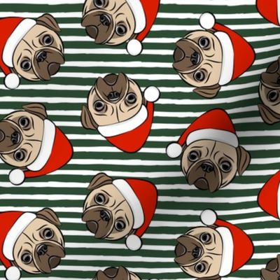 Christmas Pugs - Santa hats - Dog - dark green stripes - LAD19