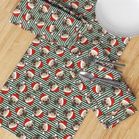 Christmas Pugs - Santa hats - Dog - dark green stripes - LAD19