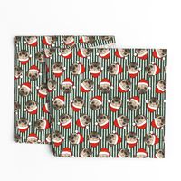 Christmas Pugs - Santa hats - Dog - dark green stripes - LAD19