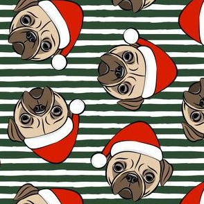 Christmas Pugs - Santa hats - Dog - dark green stripes - LAD19