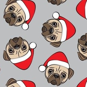 Christmas Pugs - Santa hats - Dog - grey - LAD19