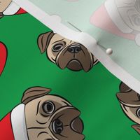 Christmas Pugs - Santa hats - Dog - green - LAD19