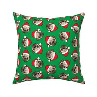 Christmas Pugs - Santa hats - Dog - green - LAD19