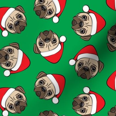 Christmas Pugs - Santa hats - Dog - green - LAD19