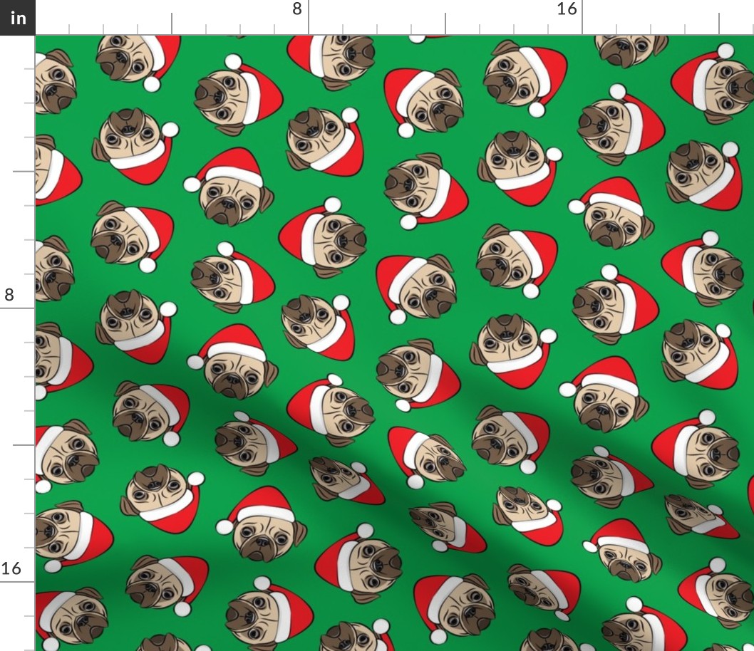 Christmas Pugs - Santa hats - Dog - green - LAD19