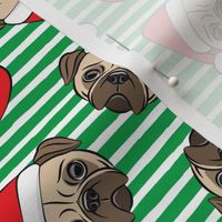 Christmas Pugs - Santa hats - Dog -  green  stripes - LAD19