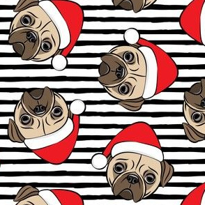 Christmas Pugs - Santa hats - Dog - black stripes - LAD19