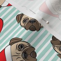 Christmas Pugs - Santa hats - Dog - mint stripes - LAD19