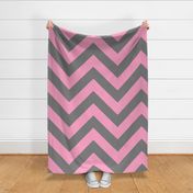 Jumbo Carnation Pink and Medium Gray Chevron Stripes