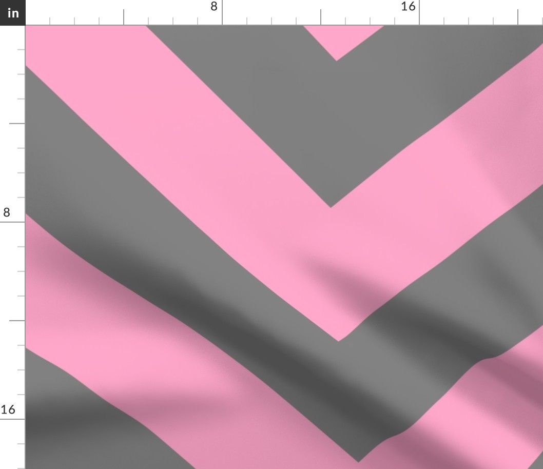 Jumbo Carnation Pink and Medium Gray Chevron Stripes