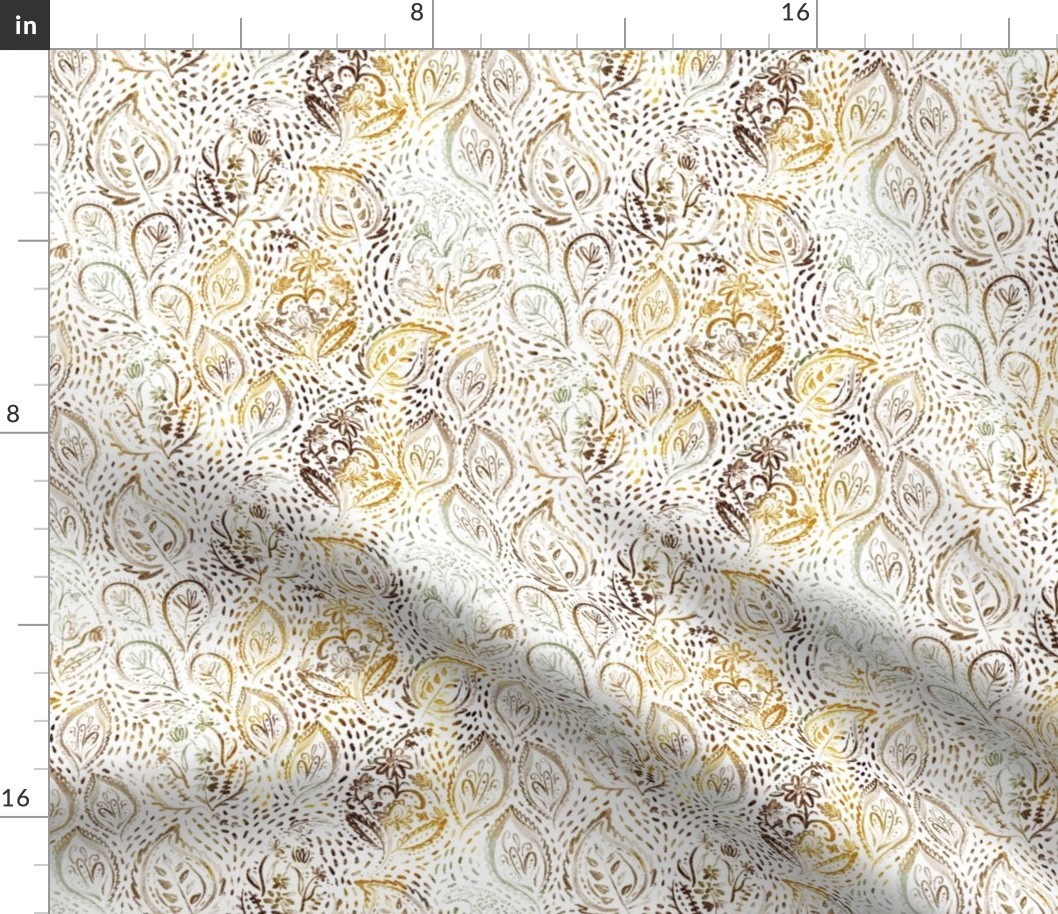 Painted Paisley Brown and Gold - Small repeat