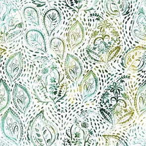 Painted Paisley - Jade and Olive - Small Repeat