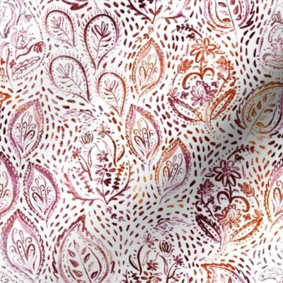 Painted Paisley -Ruby and Rust - Small Repeat