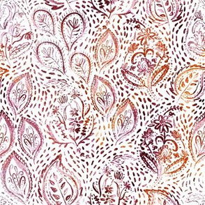 Painted Paisley -Ruby and Rust - Small Repeat